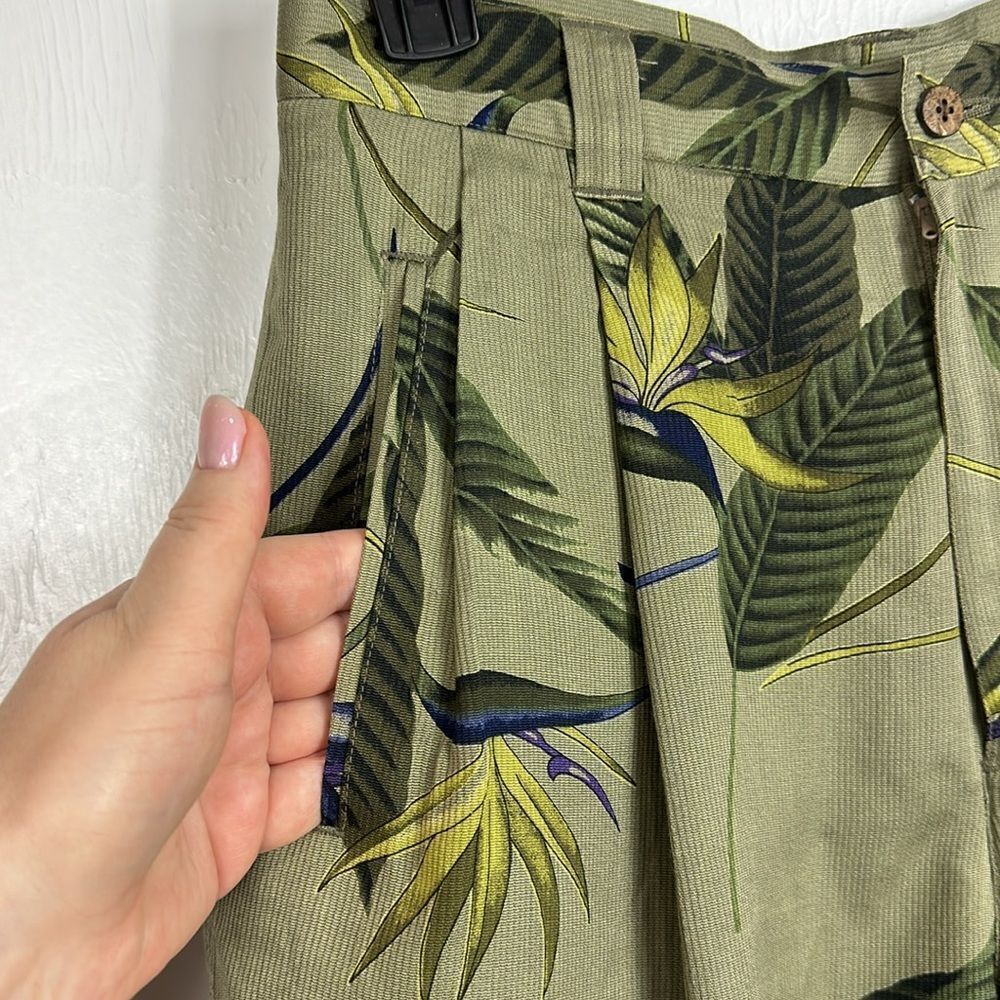 Tommy Bahama Olive Green Tropical Print High-Waist Shorts - Picture 3 of 10